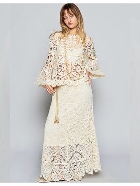 POL White Crochet Maxi Skirt - one size